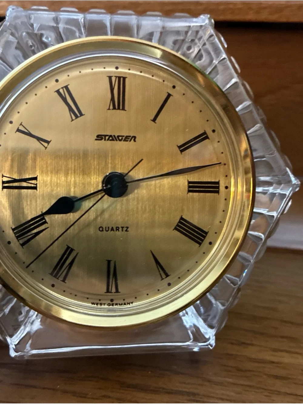 Staiger Quartz Lead Crystal Clock 3.75” Hexagon Desk Clock Germany Beautiful